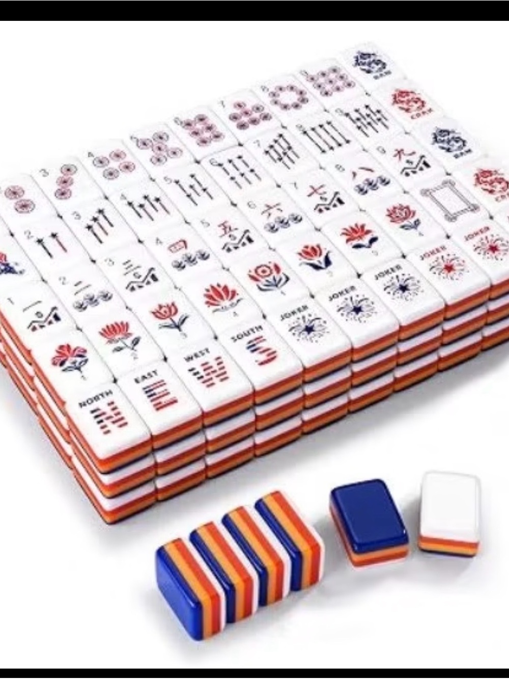 Patriotic Mahjong Tile Set with Blue and Red Accents